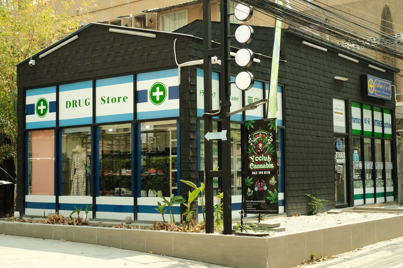 The storefront of a modern cannabis dispensary